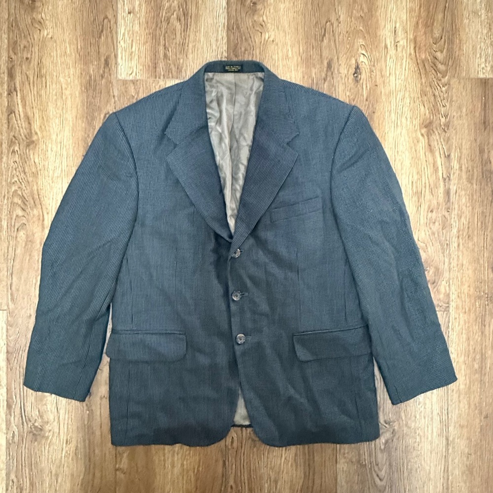 Oscar de la Renta‎ Mens Blazer 42S Blue Grey Check 100% Wool Sport Coat 42S